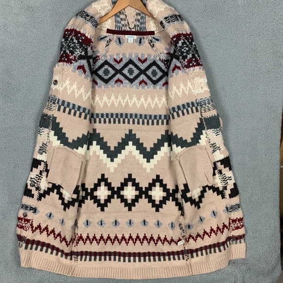 Sundance Juneau Skies Sweater Coat Women's XS Cream Fair Isle Longline Western - Picture 6 of 14